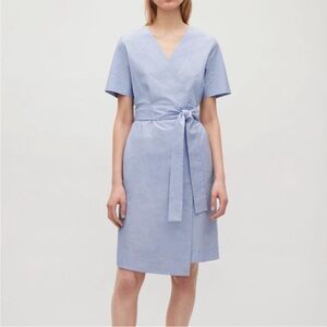 COS Light‎ Blue Cotton Chambray V-Neck Wrap Dress